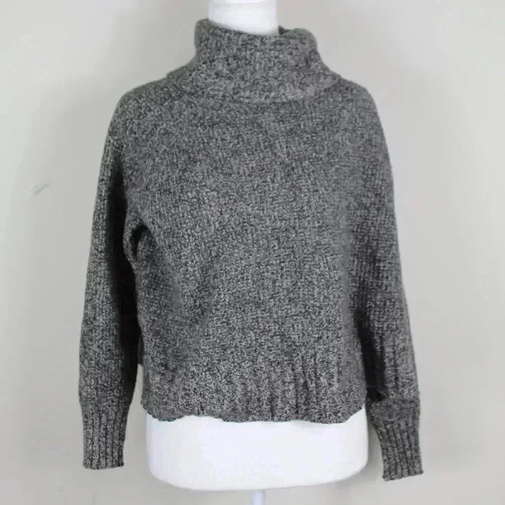 Madewell black white marled split back turtleneck sweater size s